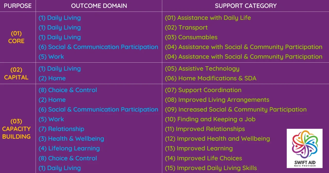 Purpose vs Outcome Domain vs Support Category